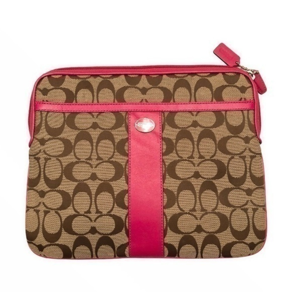 Coach signature c brown pink striped tablet case